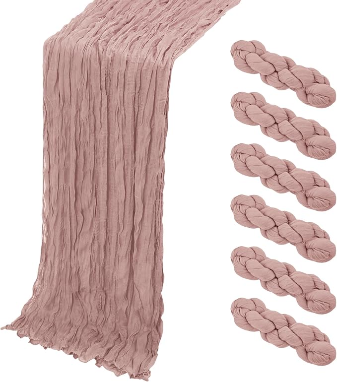 6 Pack Dusty Pink Cheesecloth Table Runner, 17 x 108 Inch, Gauze Cheese Cloth by Yorcari