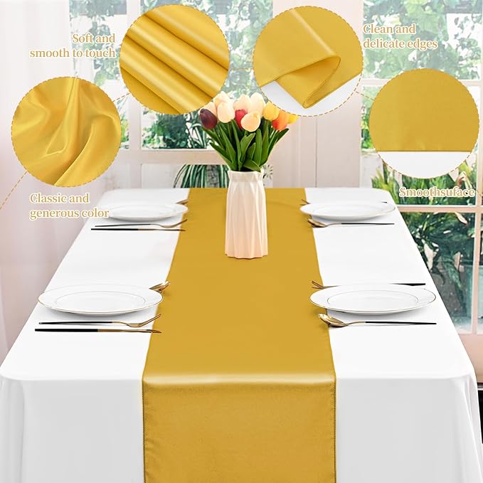 12 Pack Gold Satin Table Runner 12 x 108 Inch Long Premium Table Runners - Image 3