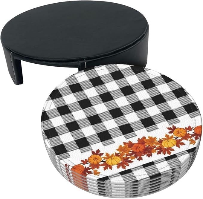 6 Pcs Thanksgiving Fall Pumpkin Maple Leaves Black White Buffalo Check Plaid - Image 4