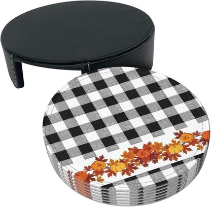 6 Pcs Thanksgiving Fall Pumpkin Maple Leaves Black White Buffalo Check Plaid - Image 4