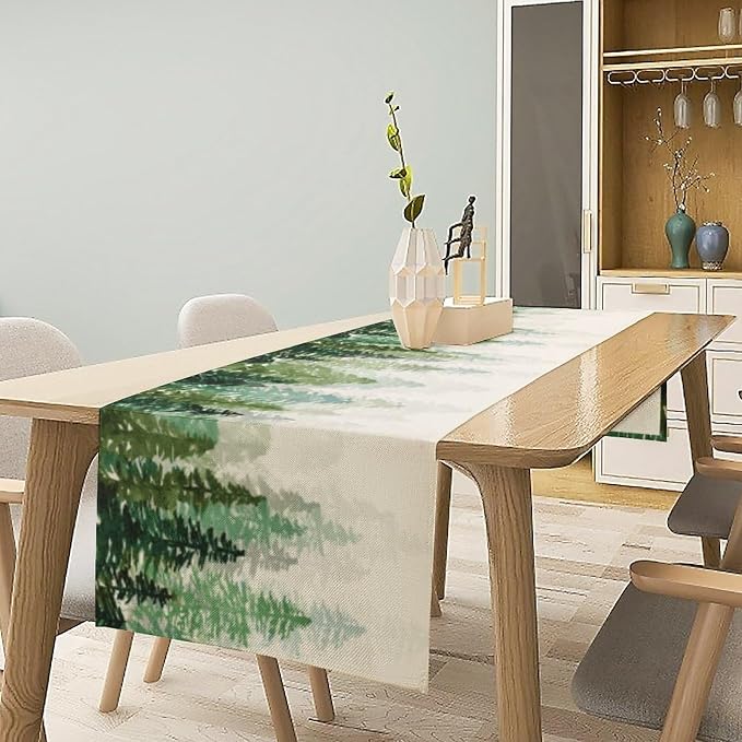 Forest Pine Trees Table Runner, Woodland Tabletop Scarf Home Kitchen Holiday - Image 2