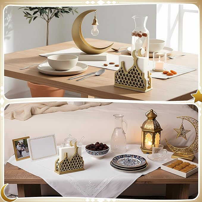 Eid Gold Napkin Holder for Tables Classical for Islamic Ramadan Holiday Napkin - Image 5