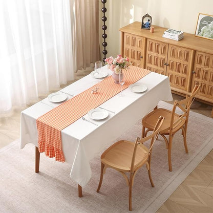 Orange White Plaid Gingham Ruffle Table Runner 90 inches Long 100% Washed - Image 2