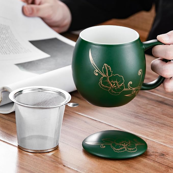 Yundu 12 OZ Ceramic Mug with Lid & Tea Strainer - Image 5