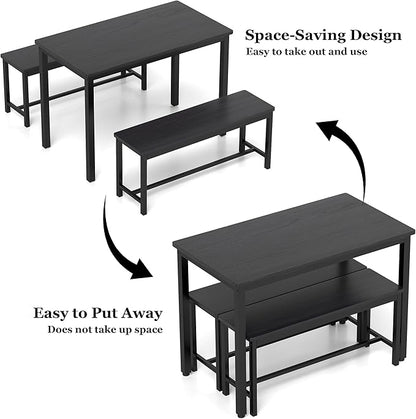 Sturdy Durable Dining Table Set for 4 with Bench, Easy to Assemble Kitchen Table with Bench, Space-Saving Ideal 4-Person Set for Daily Meals, brunches, or workspace,Black