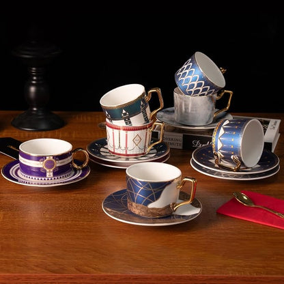 KAMMAK Tea Cups and Saucers Set of 2, Fine Bone China Coffee Cups, NX027 | - Image 8