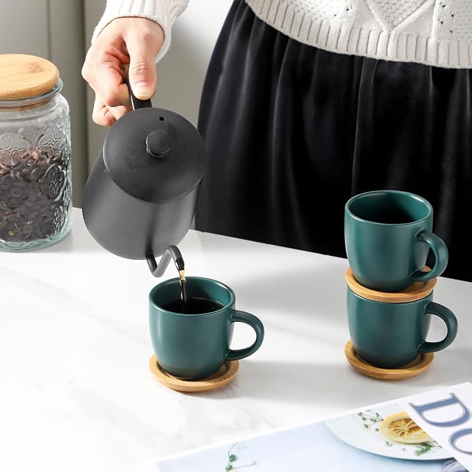 Hasense Stackable Porcelain Mini Espresso Cups and Saucers Set of 6, 4 OZ - Image 6