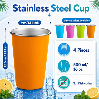 Mimorou 4 Pack Stainless Steel Pint Cups Metal Cups Unbreakable Drinking Water - Image 2