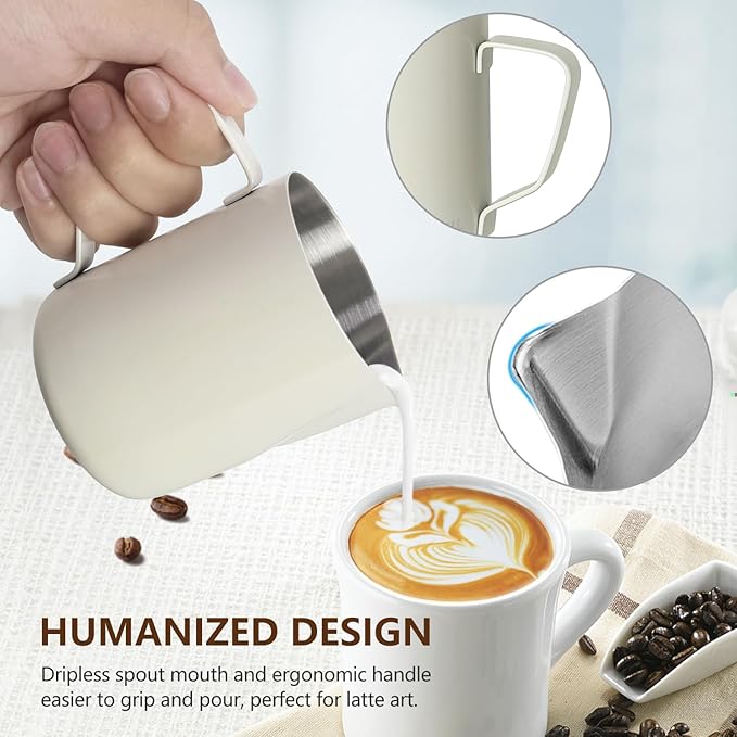 HOOMIL Milk Frothing Pitcher, 12oz/20oz/32oz 304 Stainless Steel | Steaming - Image 4