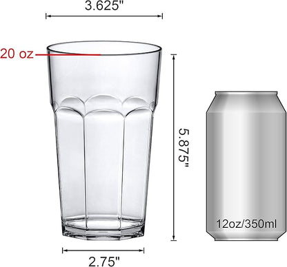Amazing Abby - Affinity - 20-Ounce Plastic Tumblers (Set of 6), Clear Reusable Plastic Cups, Stackable, BPA-Free, Shatter-Proof, Dishwasher-Safe