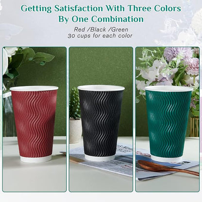 MUCHII 16 oz Paper Coffee Cups, Insulated Ripple Paper Cups, Hot Coffee Tea - Image 6