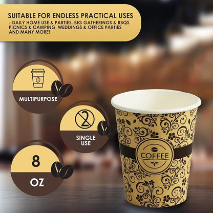 PAMI Disposable Paper Coffee Cups 8 oz, Single-Use, Leak Resistant - Image 5