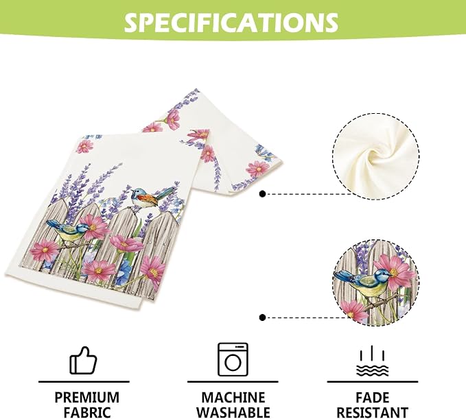 Summer Garden Floral Table Runner Rustic Birds Burlap Table Runners, Spring - Image 4