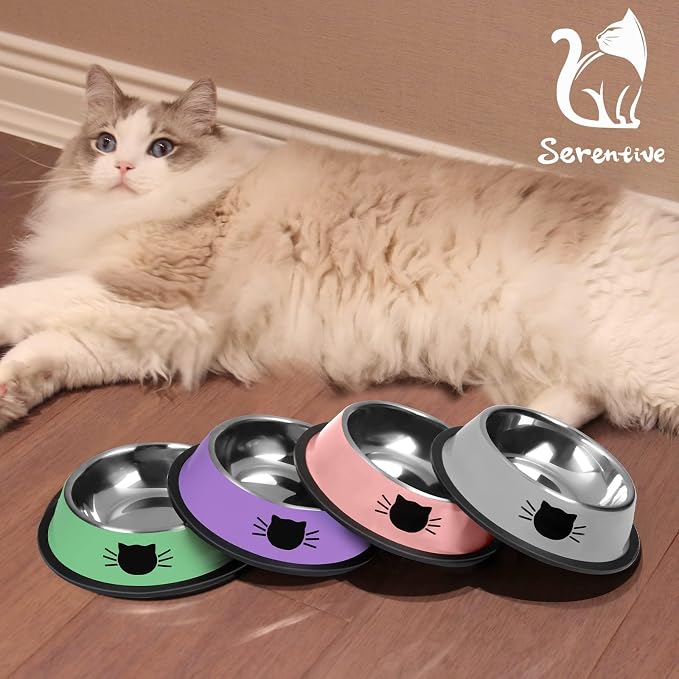 Serentive 2 Pcs Non-Slip Stainless Steel Small Cat Food Bowls - Image 7