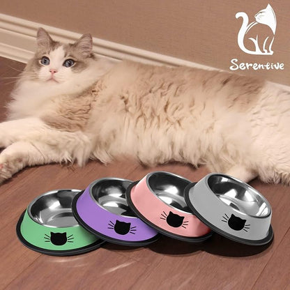 Serentive 2 Pcs Non-Slip Stainless Steel Small Cat Food Bowls - Image 7
