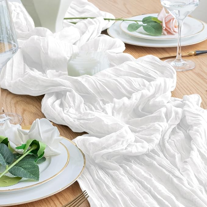 Cheesecloth Table Runner 10FT Ivory Boho Gauze Rustic Sheer Table Runners | - Image 6