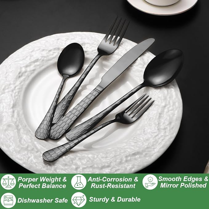 40 Pcs Black Silverware Set for 8, Food Grade Stainless Steel Flatware Set - Image 3