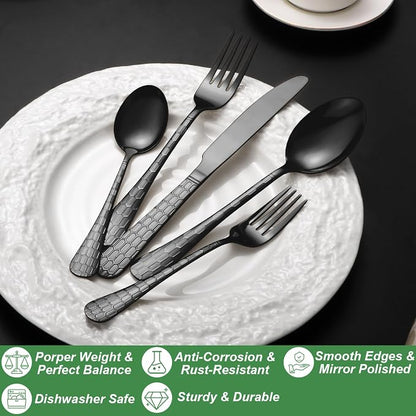 40 Pcs Black Silverware Set for 8, Food Grade Stainless Steel Flatware Set - Image 3