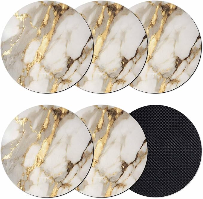 Minimalism Coasters Set of 6, Marble Texture Gold White Crack Stone Abstract by Unknown