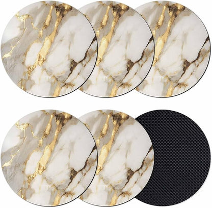 Minimalism Coasters Set of 6, Marble Texture Gold White Crack Stone Abstract by Unknown