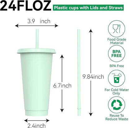 24 oz Plastic Cups With Lids and Straws, Sturdy & Food-Safe Iced Coffee Cups - Image 2