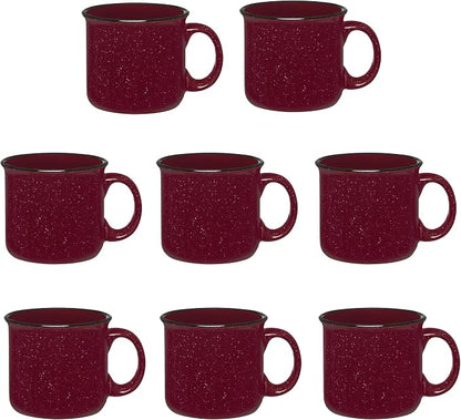 Set of 8 Ceramic Campfire Mugs – 15 Oz, Maroon – Coffee & Tea Cups by GiftsbyDesign
