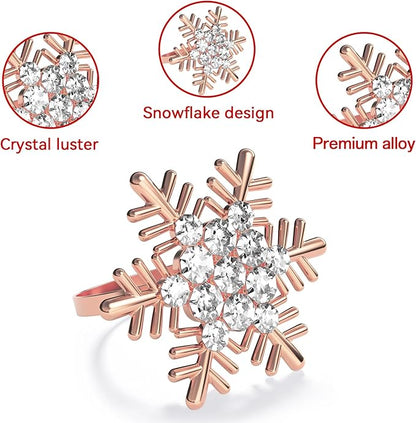 ZeeDix Christmas Snowflake Napkin Rings Set of 6- Rose Gold Rustic Dinner Tables Setting Decoration for Wedding Receptions, Christmas Holiday Party Dinner Parties