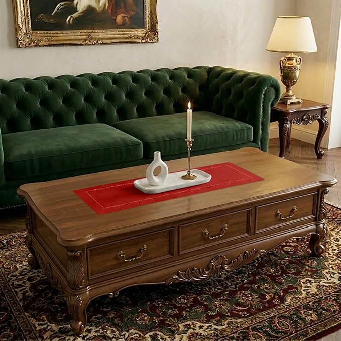 Signature Linen™ by D'Moksha Racing Red Table Runner 48 Inches, 100% Pure Linen - Image 2