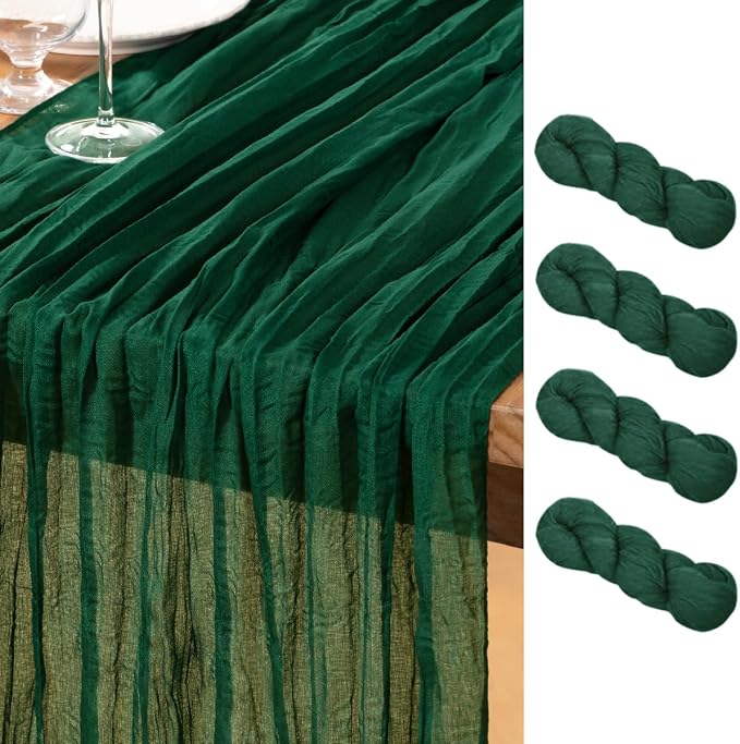 DeZerlor Emerald Green Cheesecloth Table Runners 4 Pack Christmas Runners | by DeZerlor
