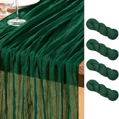 DeZerlor Emerald Green Cheesecloth Table Runners 4 Pack Christmas Runners | by DeZerlor