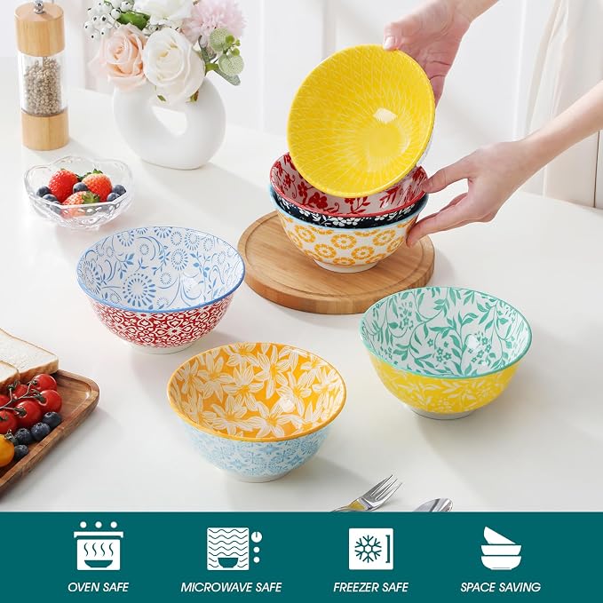 vancasso SELENE 24 oz Cereal Bowls Set of 6, Porcelain Soup Bowls | - Image 4
