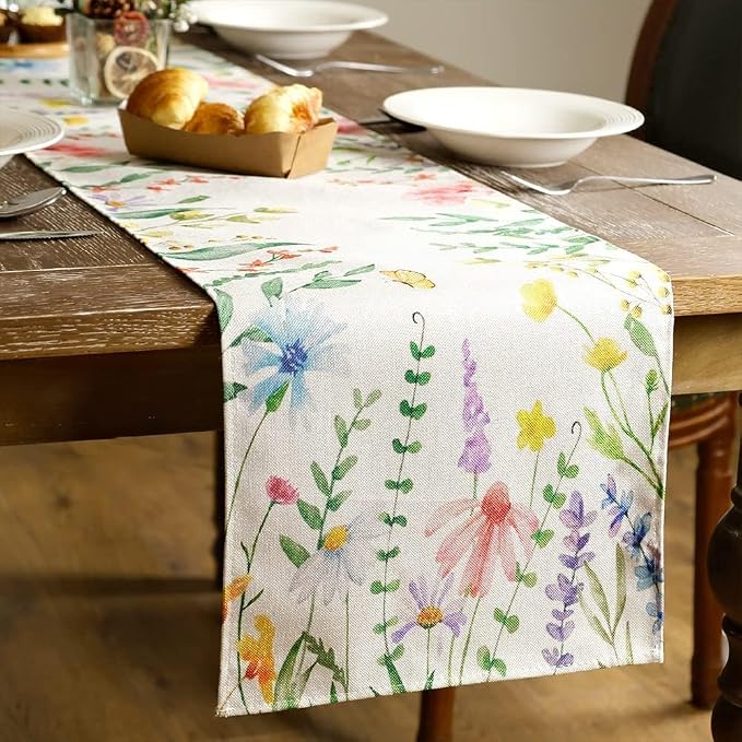 Spring Table Runner 13x72 Inch, Watercolor Wildflower Floral - Image 4
