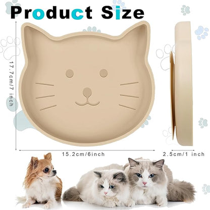 Silicone Dog Bowl Shallow Cat Bowls Set of 3, 7 Inch Wide Whisker Fatigue Flat Puppy Bowls for Small Dogs and Cats, No Spill Less Mess Cat Dog Plates with Suction Cup for Dry and Wet Food