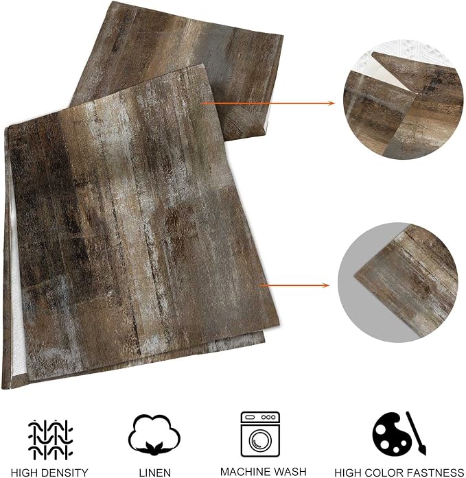 Dark Brown and Grey Rustic Table Runner and Place Mats Set of 6 70in | Abstract - Image 4