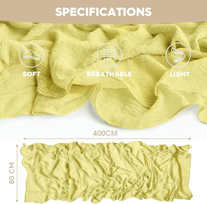 Artoid Mode Boho Light Yellow Gauze Wedding Table Runner, 160 Inch Seasonal - Image 5