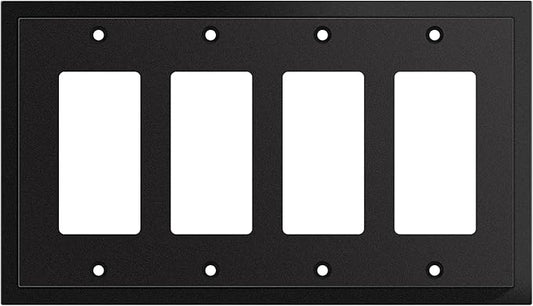 Henne Bery Modern Edge Decorative Wall Plate Switch Plate Outlet Cover, Durable Solid Zinc Alloy (Quad Decorator, Matte Black)