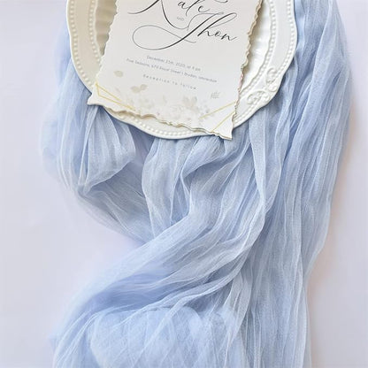 Joanlody Blue Cheesecloth Table Runner Spring Easter 10Ft Rustic Gauze Boho Cheese Cloth Table Runner for Wedding Bridal Baby Shower Decoration 4 Pack