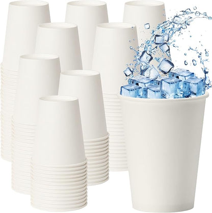 100 Pack of 12 oz Disposable White Paper Coffee Cups by ECOEXTRA