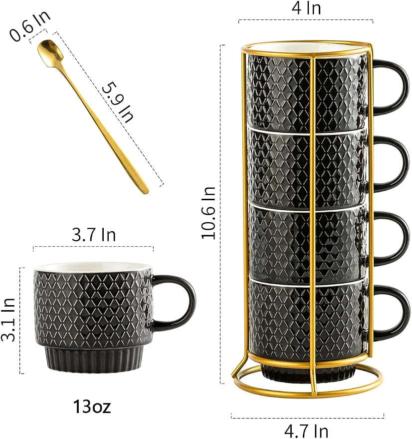 Gomakren Coffee Mugs Set of 4, 13oz Stackable Coffee Cups - Image 4