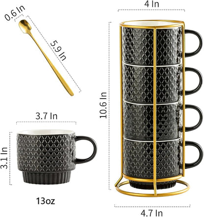 Gomakren Coffee Mugs Set of 4, 13oz Stackable Coffee Cups - Image 4