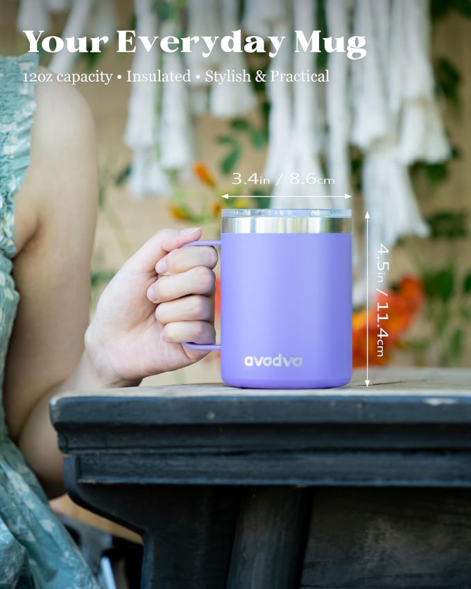 12oz Insulated Coffee Mug with Lid – Includes Two Lids, Stainless Steel Coffee - Image 4