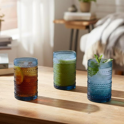 Moretoes12 Pack 12 Oz Blue Hobnail Drinking Glasses Set, Water Glass Cups | - Image 5