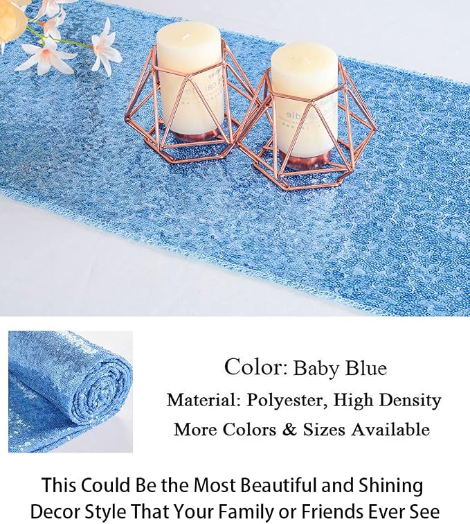 ShiDianYi Sequin Table Runners 10PCs 12x72 Baby Blue Glitter Table Cover - Image 5