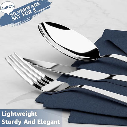 40 Piece Silverware Set For 8,Stainless Steel Flatware,Tableware Set Include Spoons/Forks/Knives,Yoehka Mirror Polished Cutlery/Utensil Set For Home Kitchen Restaurant Hotel,Dishwasher Safe