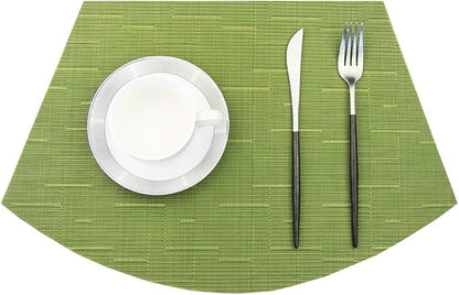 PIGCHCY Wedge Shaped Placemats for Dining Table Washable Vinyl Placemats Heat Resistant Table Mats Set of 4 (Sage Green)