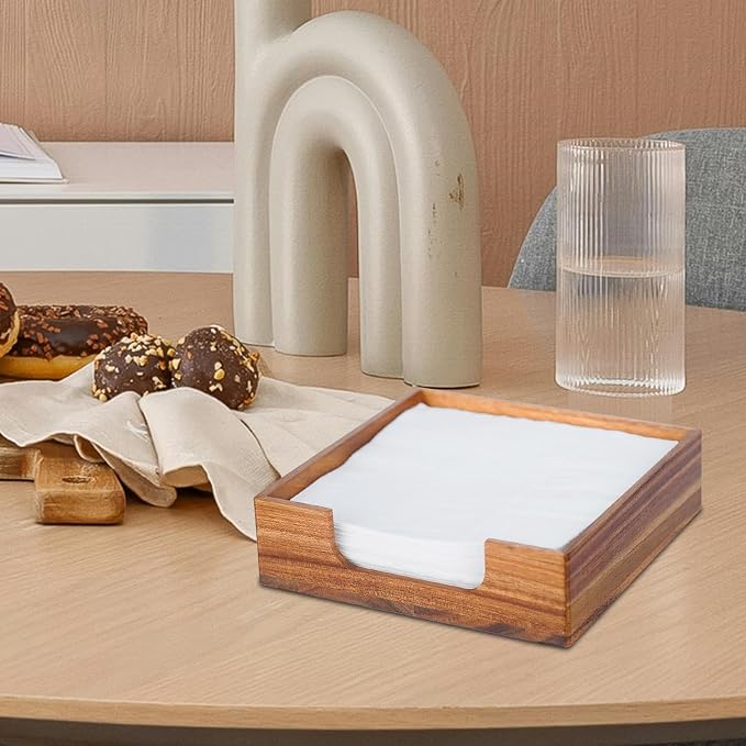 Acacia Napkin Holder for Table, 4 Non Slip Pads, Luncheon Paper Napkins - Image 5