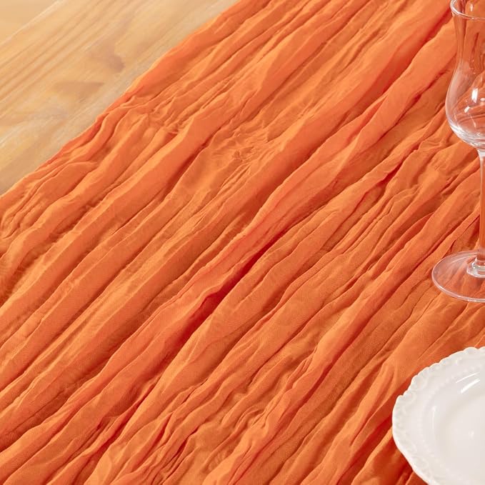 DeZerlor Orange Cheesecloth Table Runner 1 Pack Summer Boho Runner | 120Inches - Image 6
