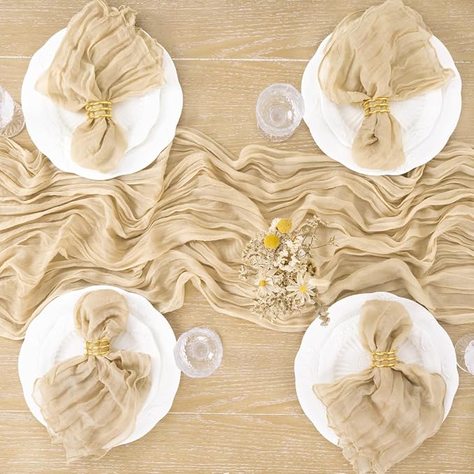 Champagne Cheesecloth Table Runner Farmhouse Sand Gauze Table Runner | - Image 6