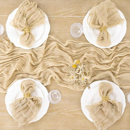 Champagne Cheesecloth Table Runner Farmhouse Sand Gauze Table Runner | - Image 6