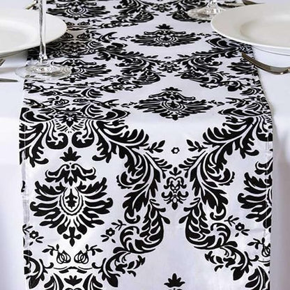 Efavormart 5PCS of Black Damask Flocking Premium Table Top Runner - Image 2